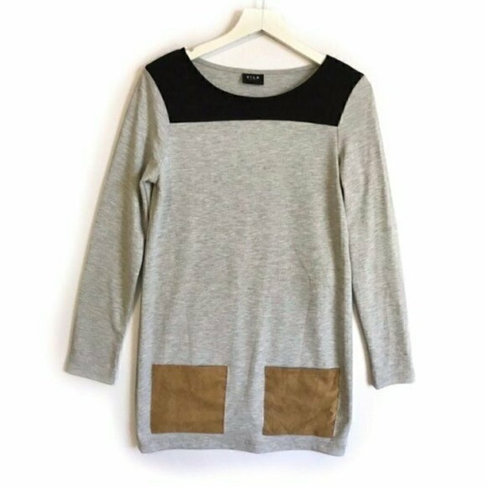 Vila long sleeve color block mini dress, size S, Gray